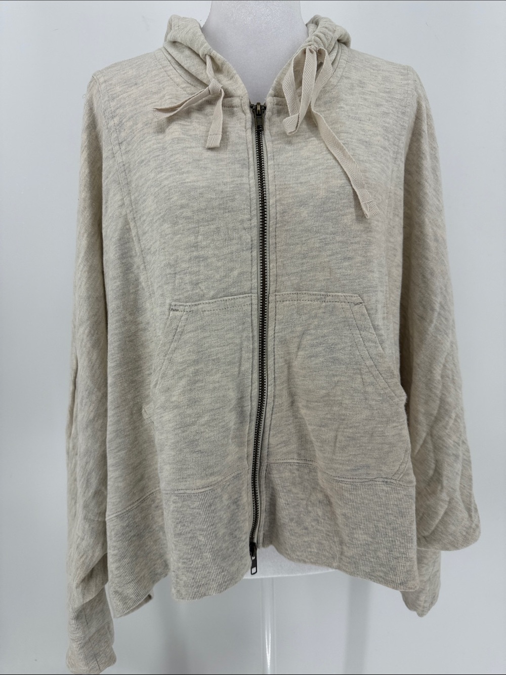 Free People FP Beach Two Body Oversized Zip Up Hoodie Oatmeal 100% Cotton
